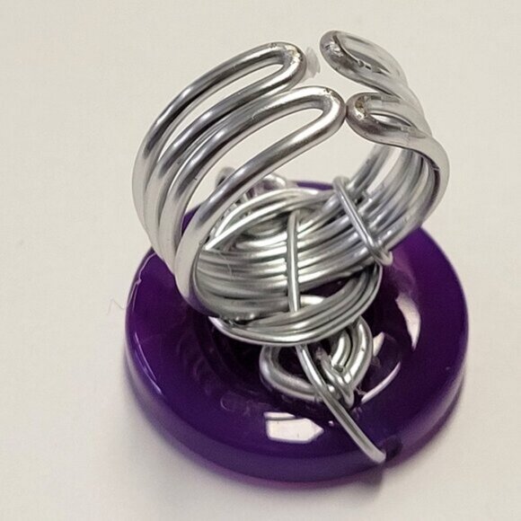 Purple Agate Round Ring Adjustable Band Handmade Semi Precious Ring - Picture 5 of 9